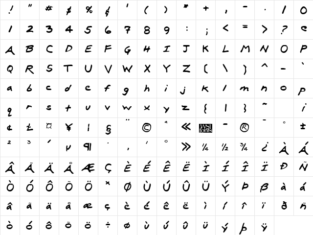 FletchersHand Regular  glyph index