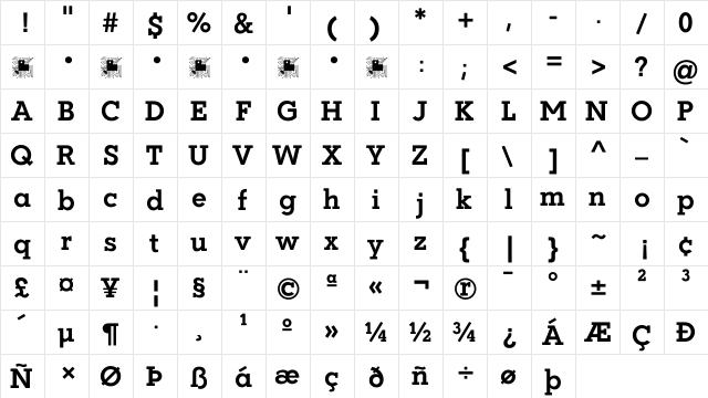 Coltan Gea Bold  glyph index