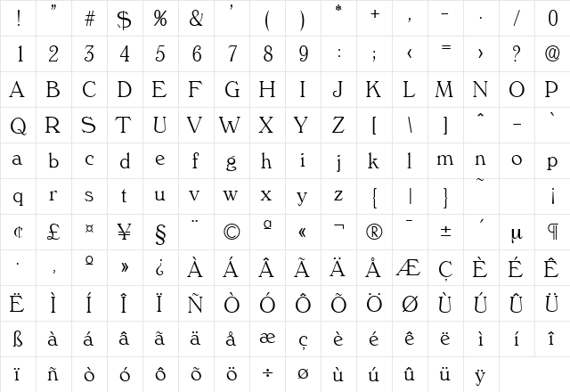Verona-Serial-ExtraLight Extra Light  glyph index