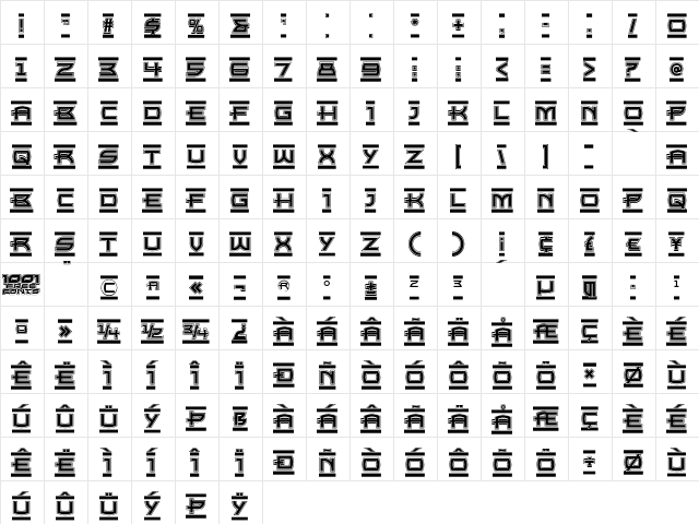 Empire State NF Regular  glyph index