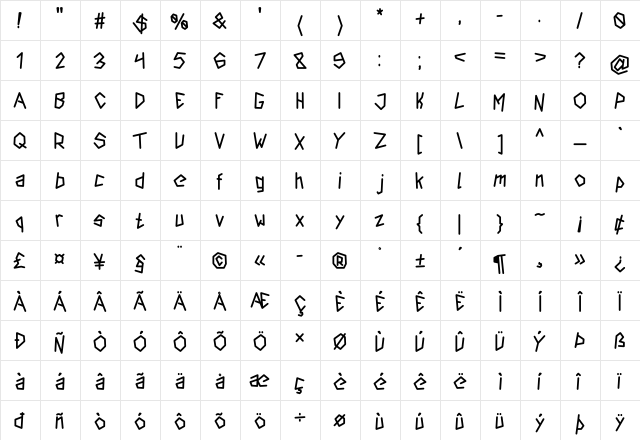 Insurgence Regular  glyph index