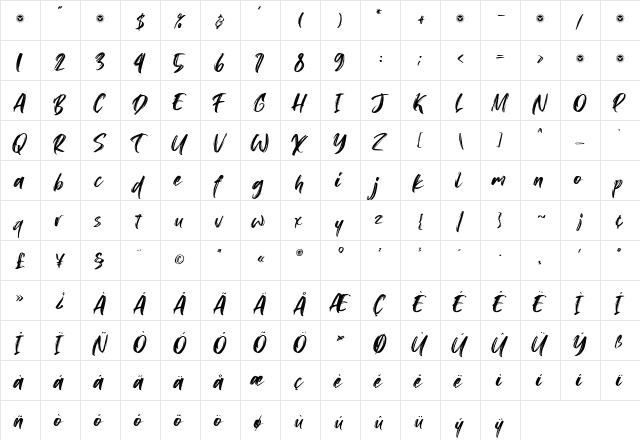 Konichiwa Regular  glyph index