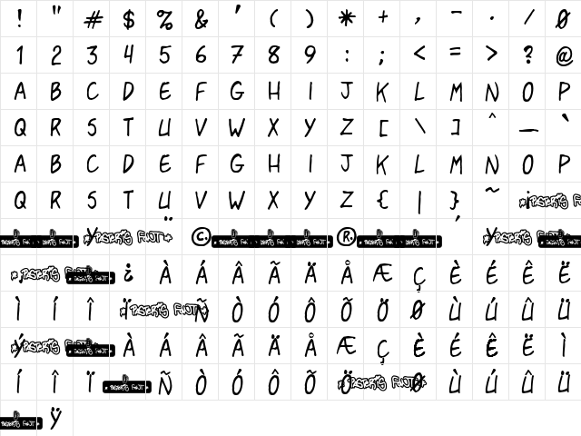 Pasteris Regular  glyph index