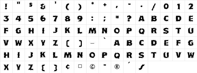 Flames Regular  glyph index