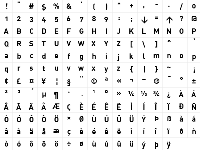 DIN BoldAlternate  glyph index