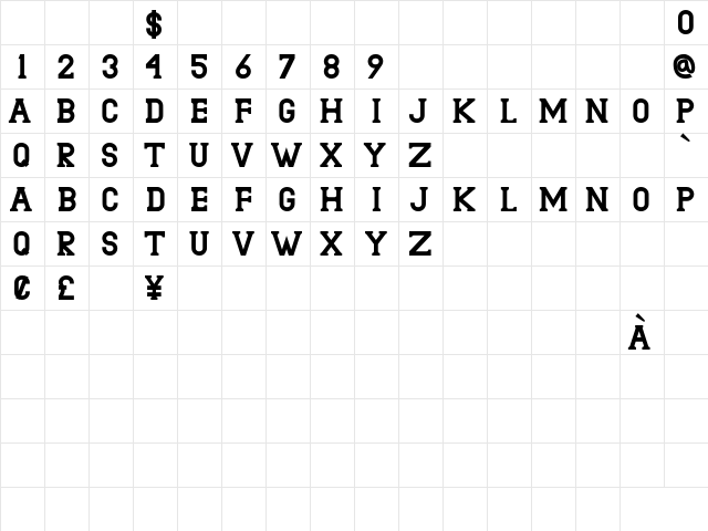 Bathurst con Regular  glyph index