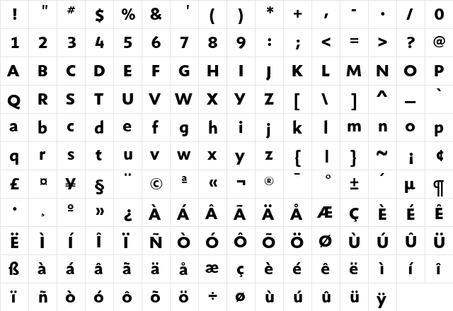ShinnBold Regular  glyph index