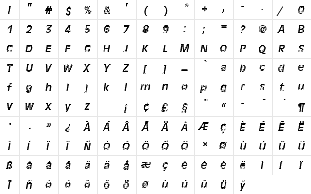 AntiqueOliTRegItaIn1 Regular  glyph index