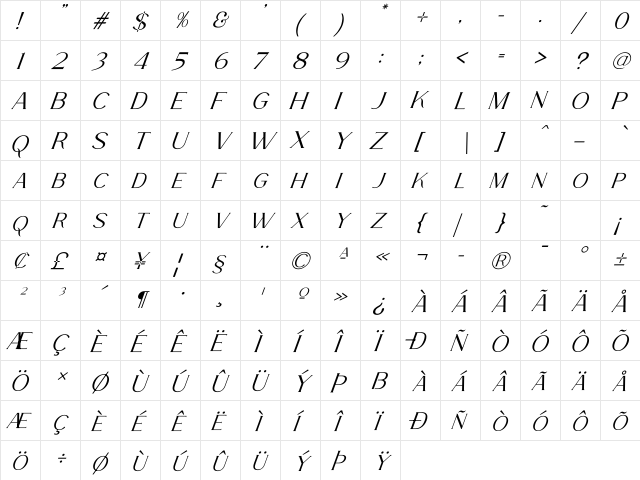 La Fleur Italic Regular  glyph index