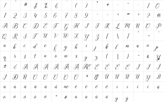 Gebrina Regular  glyph index