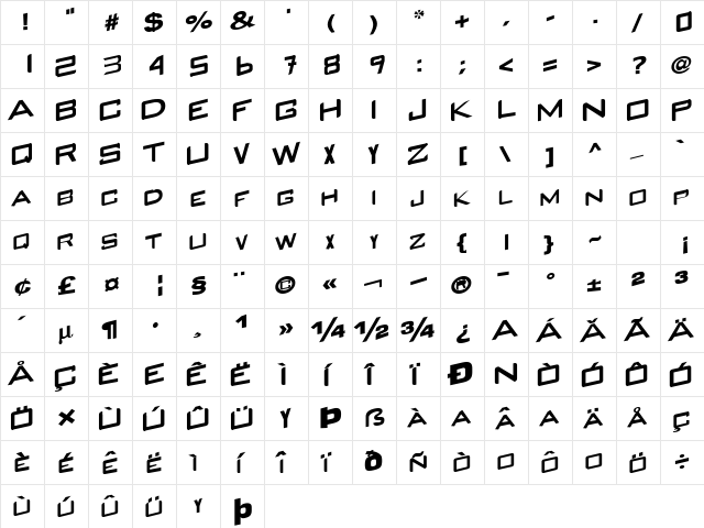 GrayBeardPlus112 Bold  glyph index