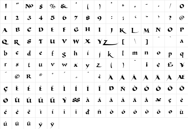 LHF Michelle Regular Regular  glyph index