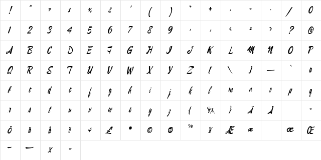 LampoonBrush2 Regular  glyph index
