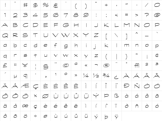 Graphite LightExtended  glyph index