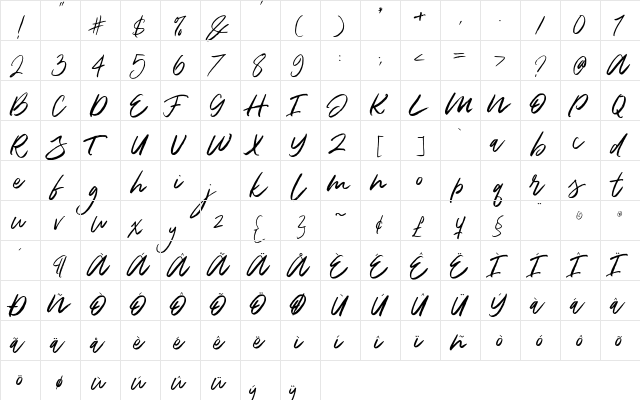 DeathZone Regular  glyph index