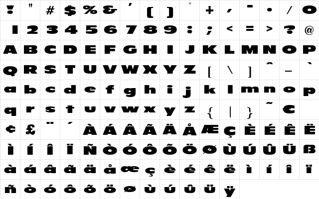 Finesse Regular  glyph index