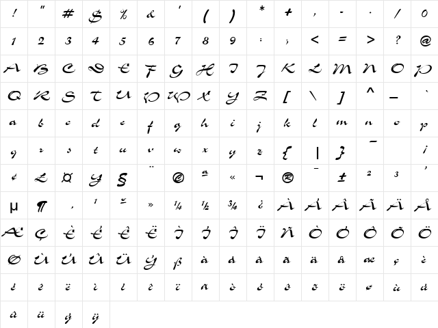 Laguna Normal  glyph index