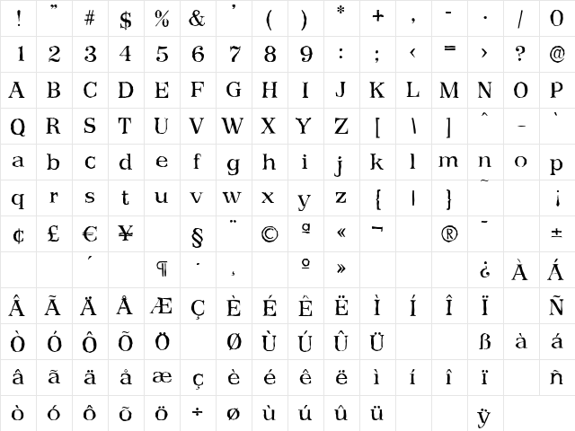 PriamosAntique Regular  glyph index