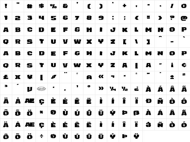 Jugger Rock Expanded Expanded  glyph index