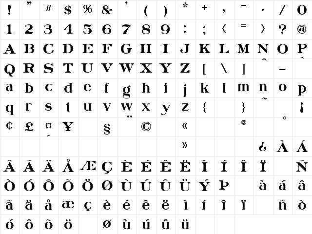 LHF Colonial Roman Regular  glyph index