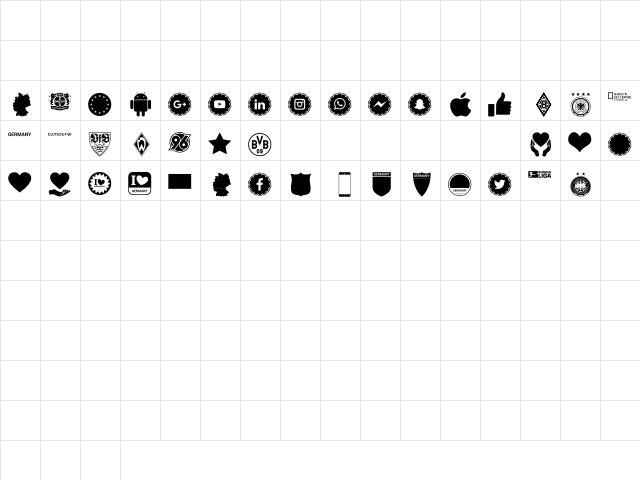 Font Color Germany Regular  glyph index