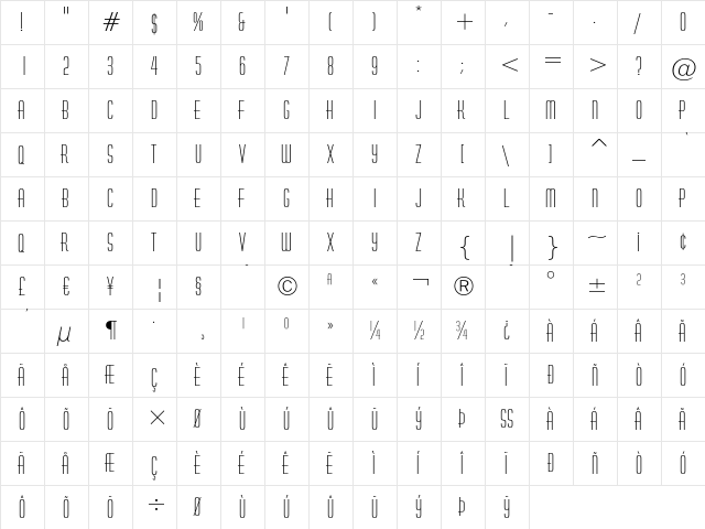 Huxley Vertical Regular  glyph index