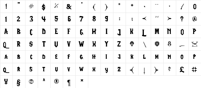 LifeCraft Regular  glyph index
