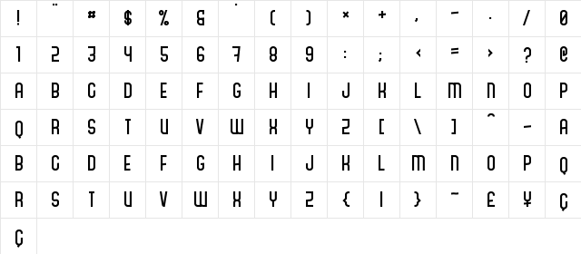 The Bewlay Br1 Regular  glyph index