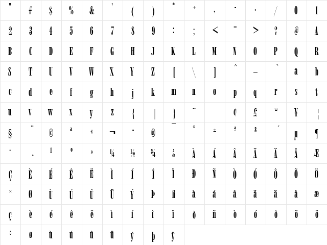 ArsisDReg Regular  glyph index