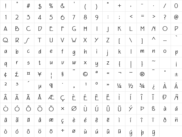 EaglefeatherInformal Regular  glyph index