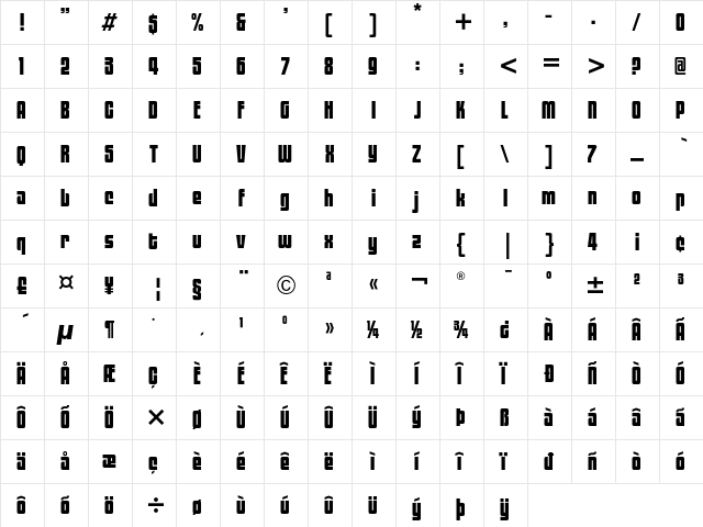 Black Tulip ITC Regular  glyph index