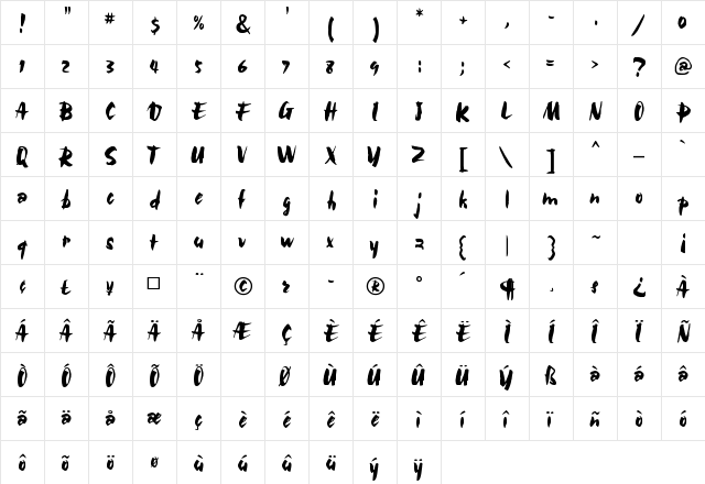 Bolide Regular  glyph index