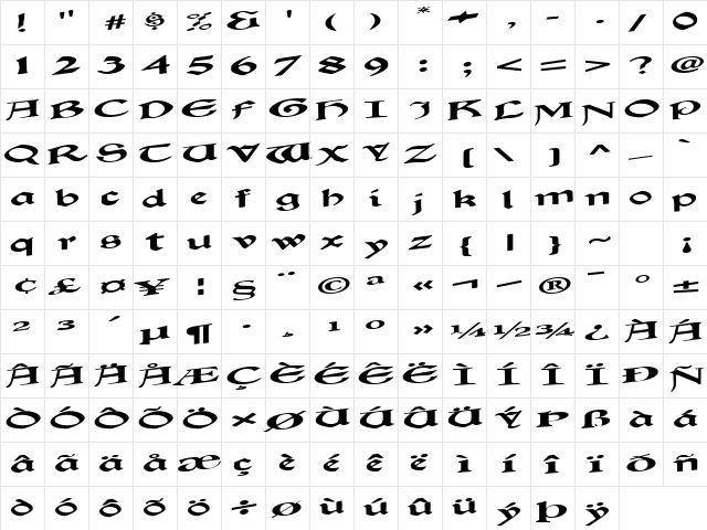 BeachComber65 Regular  glyph index