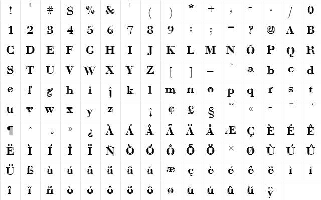 BauerBodDDemBolIn1 Regular  glyph index