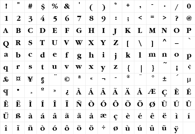 GaramondLitITC Bold  glyph index