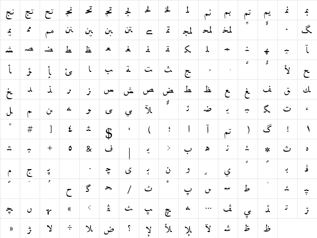 Baghdad Regular  glyph index