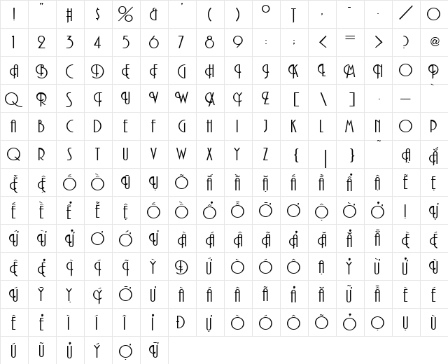 VI Me Xanh Normal  glyph index