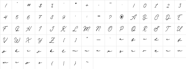Melania Monoline DEMO Regular  glyph index