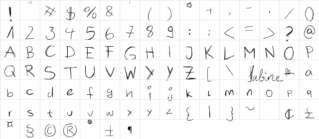 Blurry Handwritting Regular  glyph index