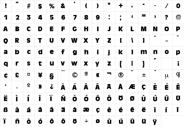 Ravenna-Serial-Heavy Regular  glyph index