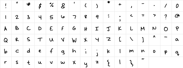 hannahhandlessbold Regular  glyph index