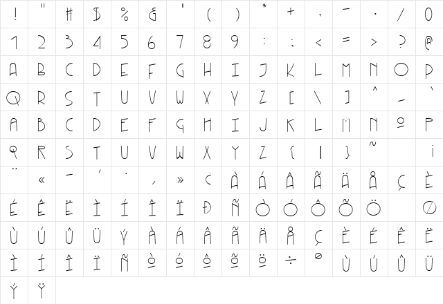 KneeblsThin Regular  glyph index