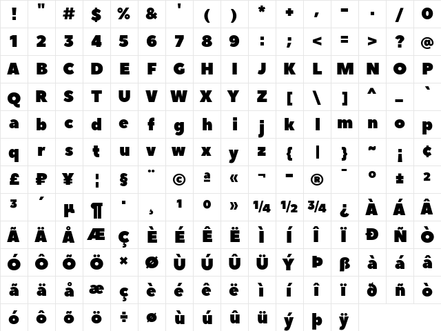 Peace Sans Regular  glyph index