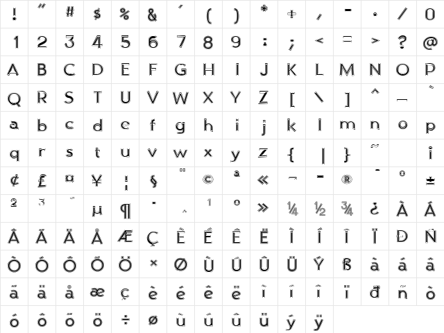 AndrewAndyCollege Regular  glyph index