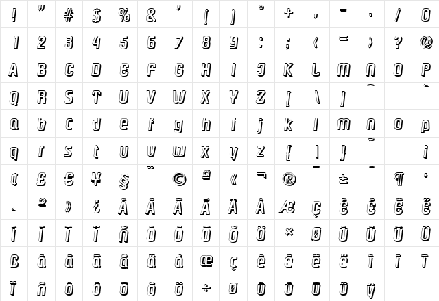 MaxBeckerShadow-Medium Italic  glyph index