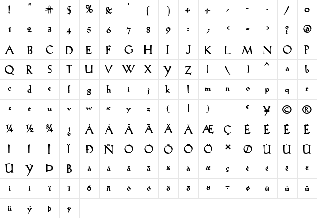 Salem Bold  glyph index