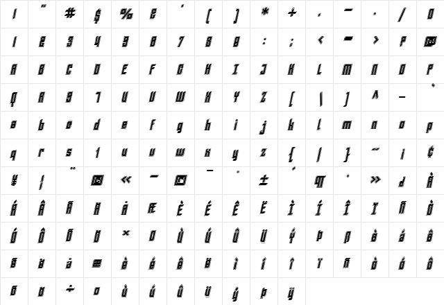 SF Piezolectric Inline Oblique  glyph index