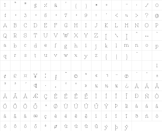 BouclettesDemo Medium  glyph index