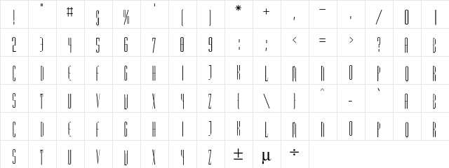 Picassos Regular  glyph index