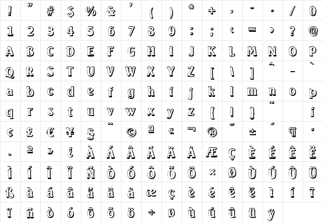 AbelBeckerShadow Bold  glyph index